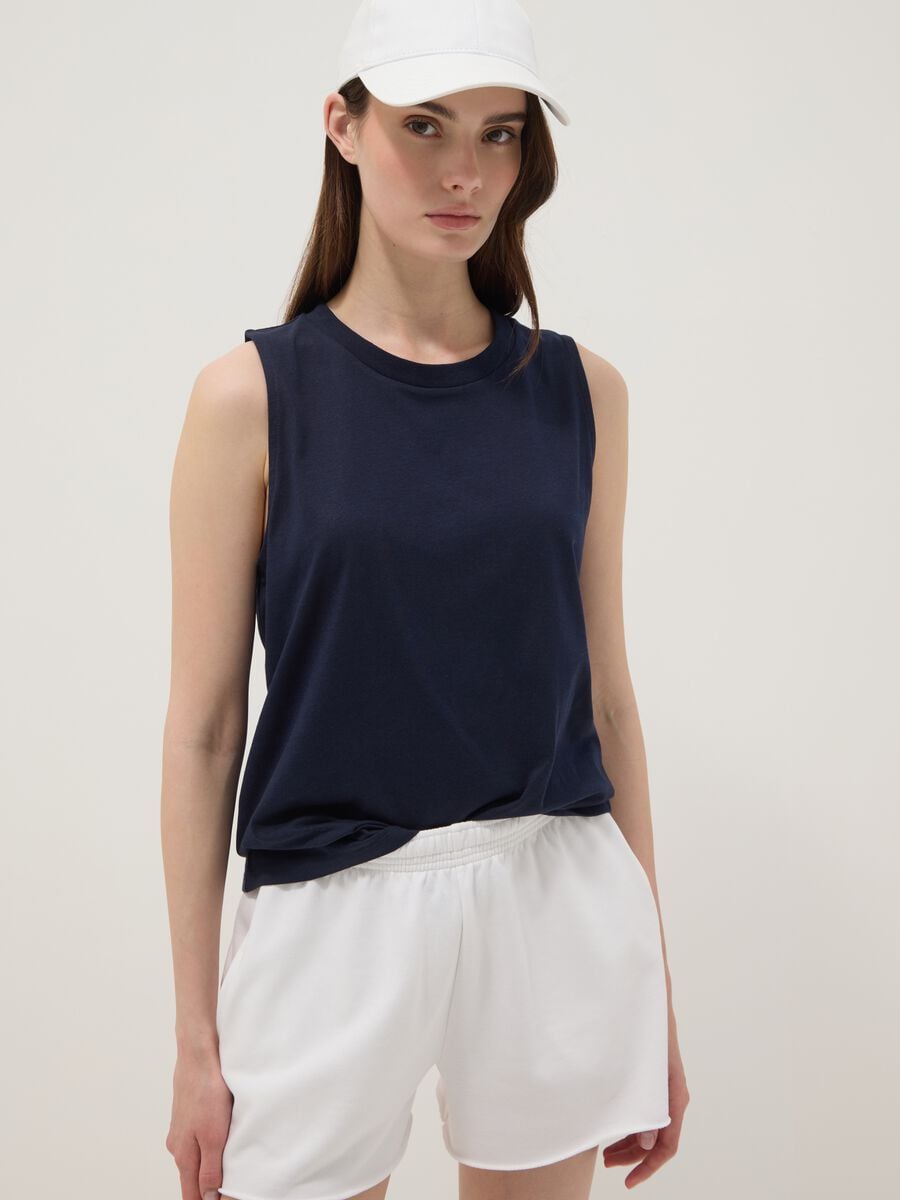 Tank top blu in puro cotone_1