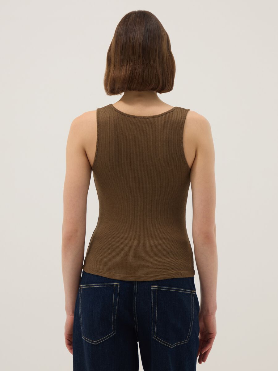 Brown regular fit tank top with metal embellishments_3
