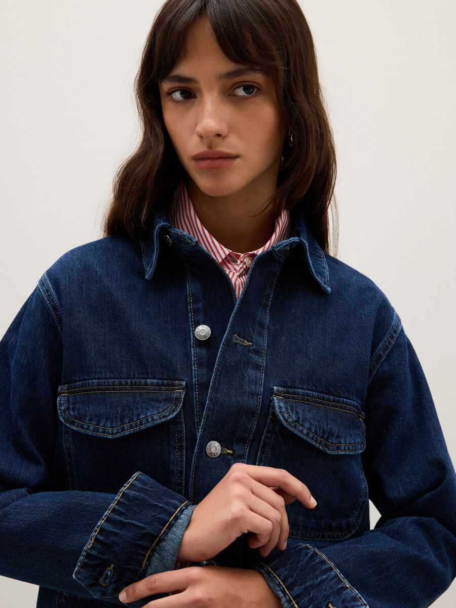 Giacca in puro cotone blu over fit_3