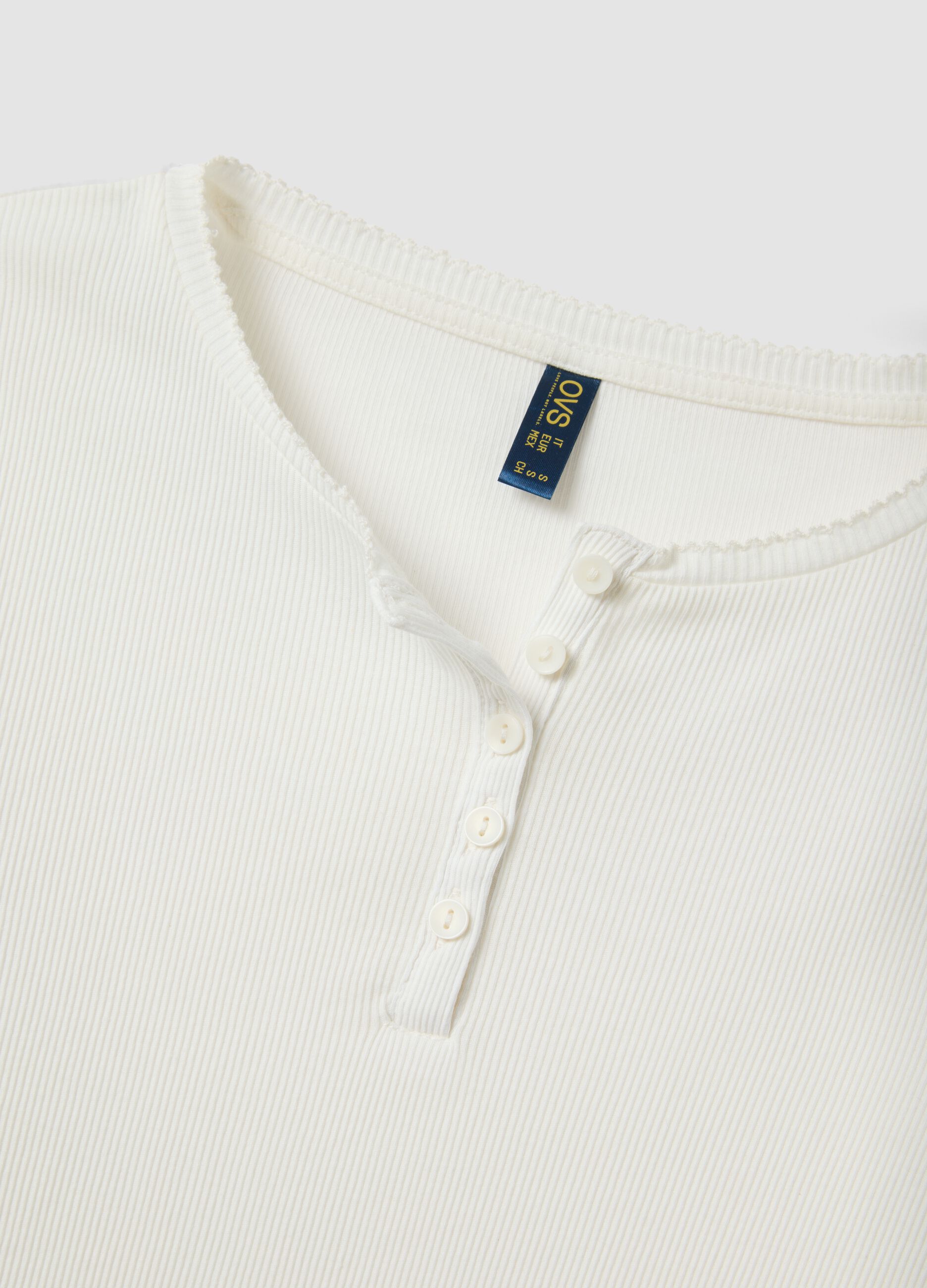 White organic cotton pyjama top with grandad collar
