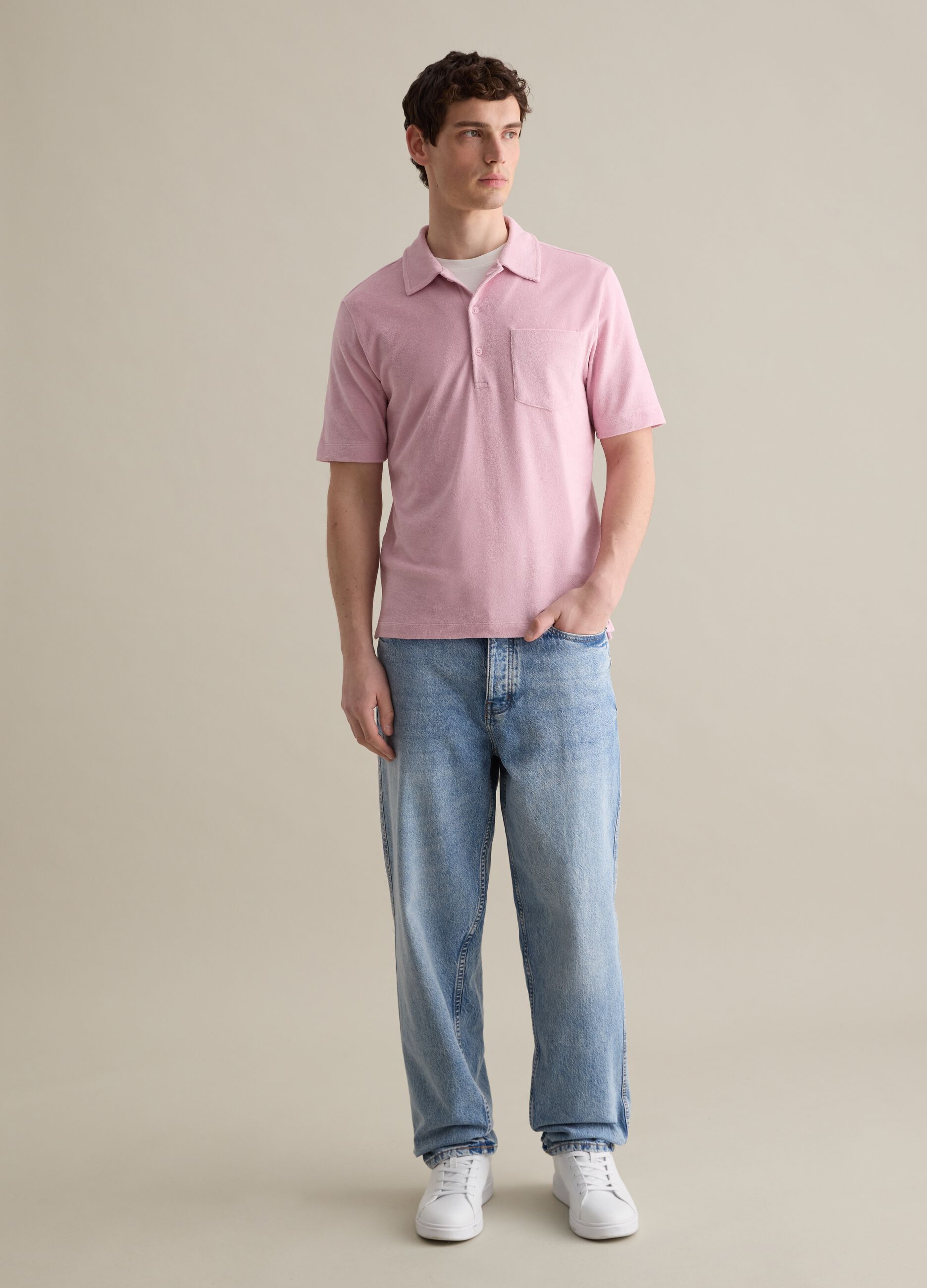 Polo da uomo in misto cotone rosa regular fit