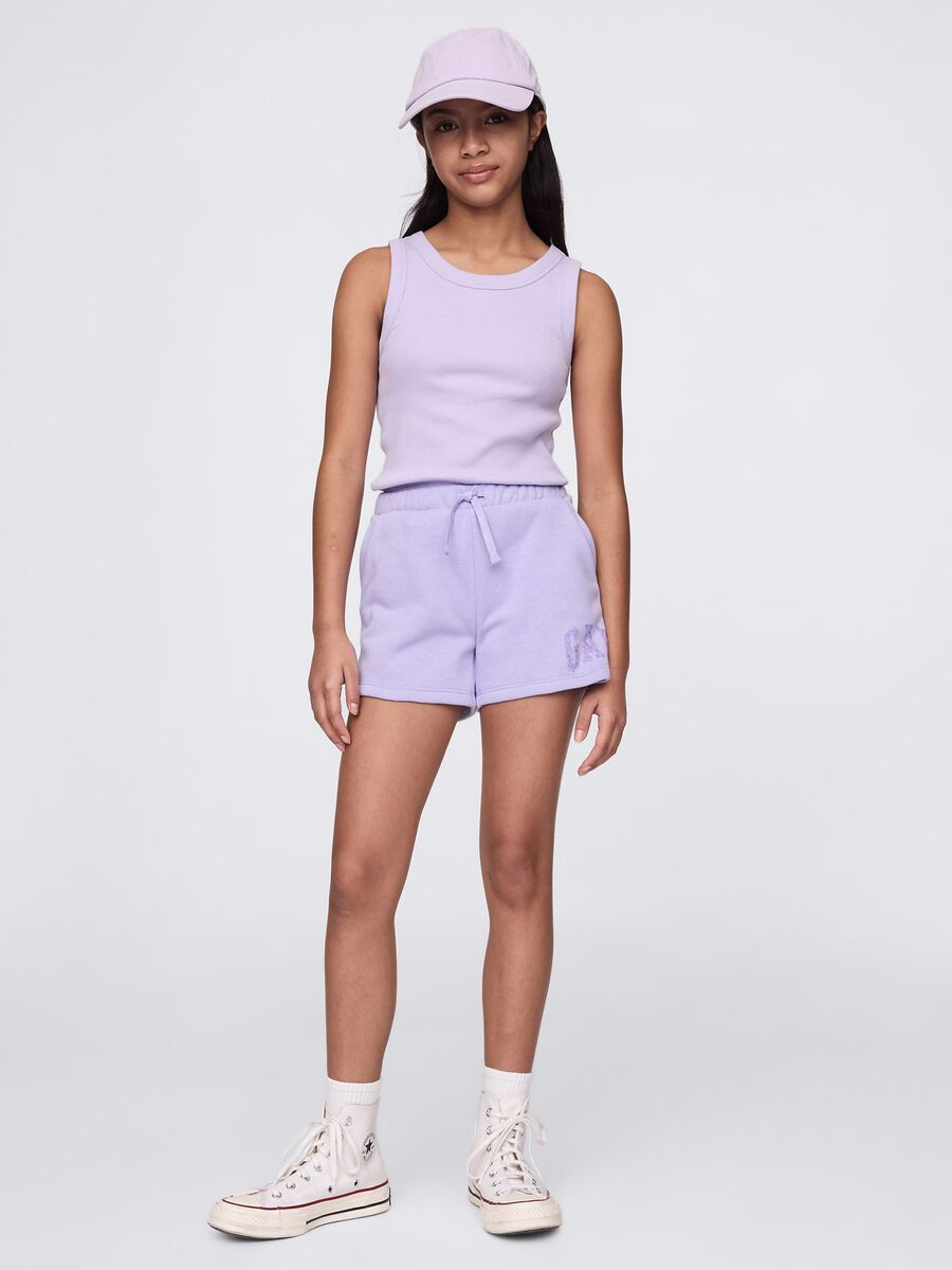 Shorts viola con coulisse e stampa logo_0