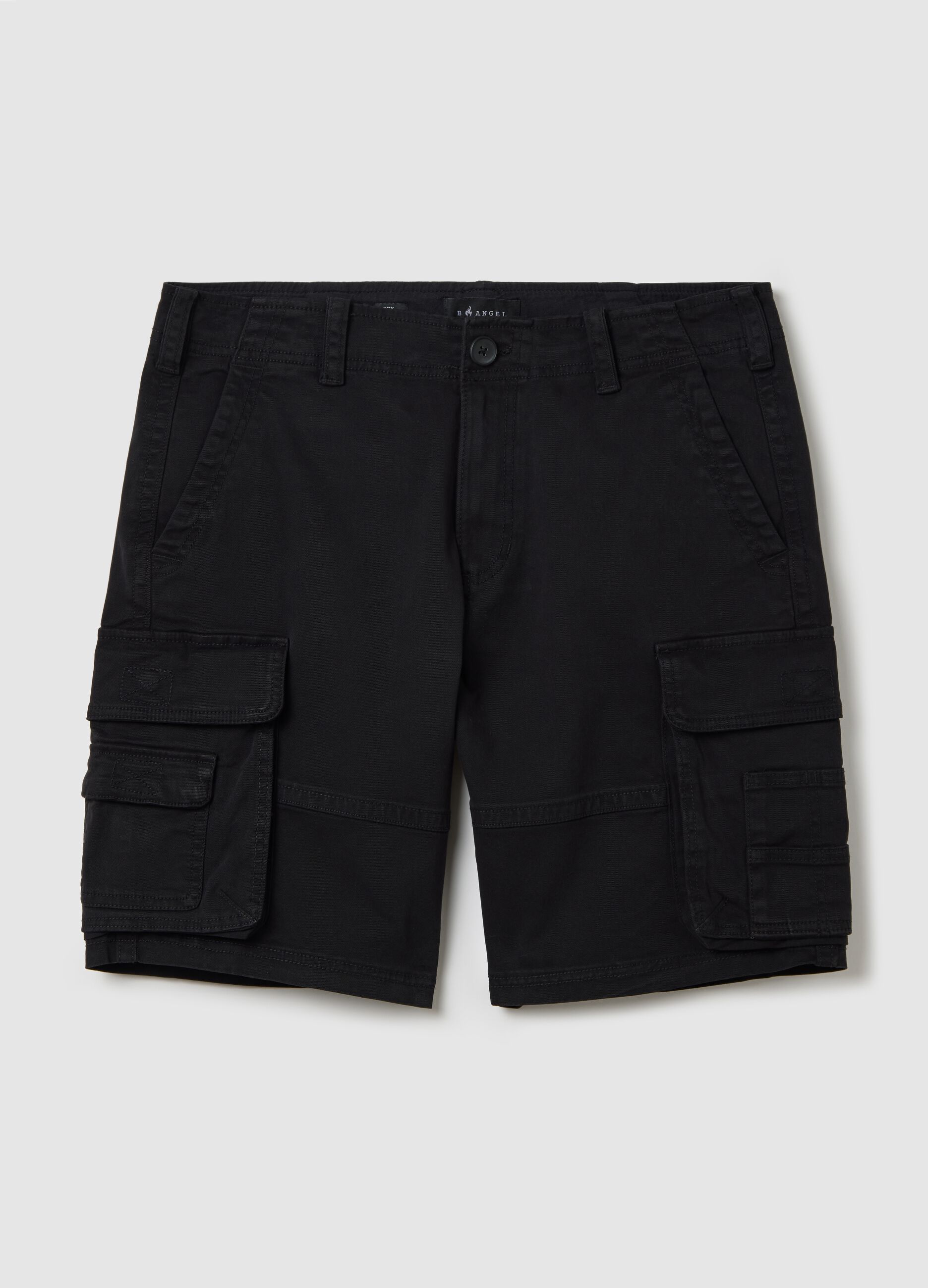 Bermuda cargo neri in cotone elasticizzato