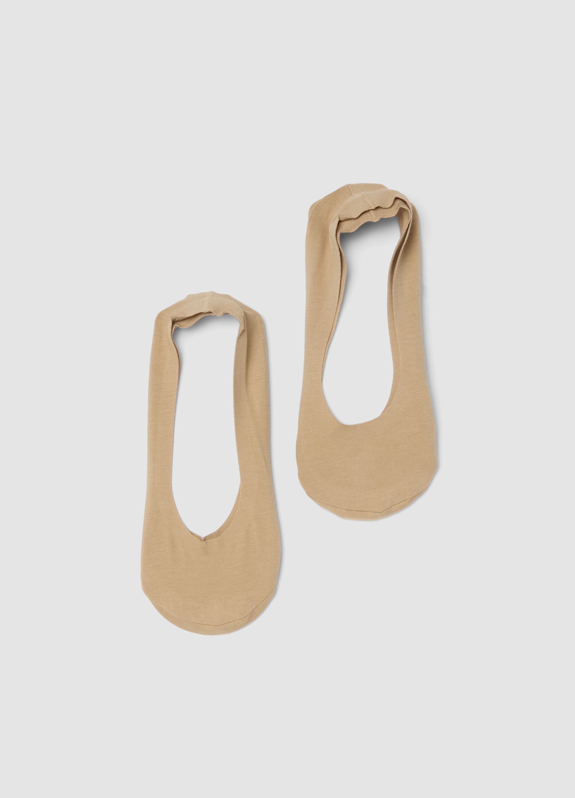 Two-pack of invisible beige cotton blend socks