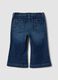 Jeans flare blu in cotone elasticizzato con bottone orsetto per bimba_1