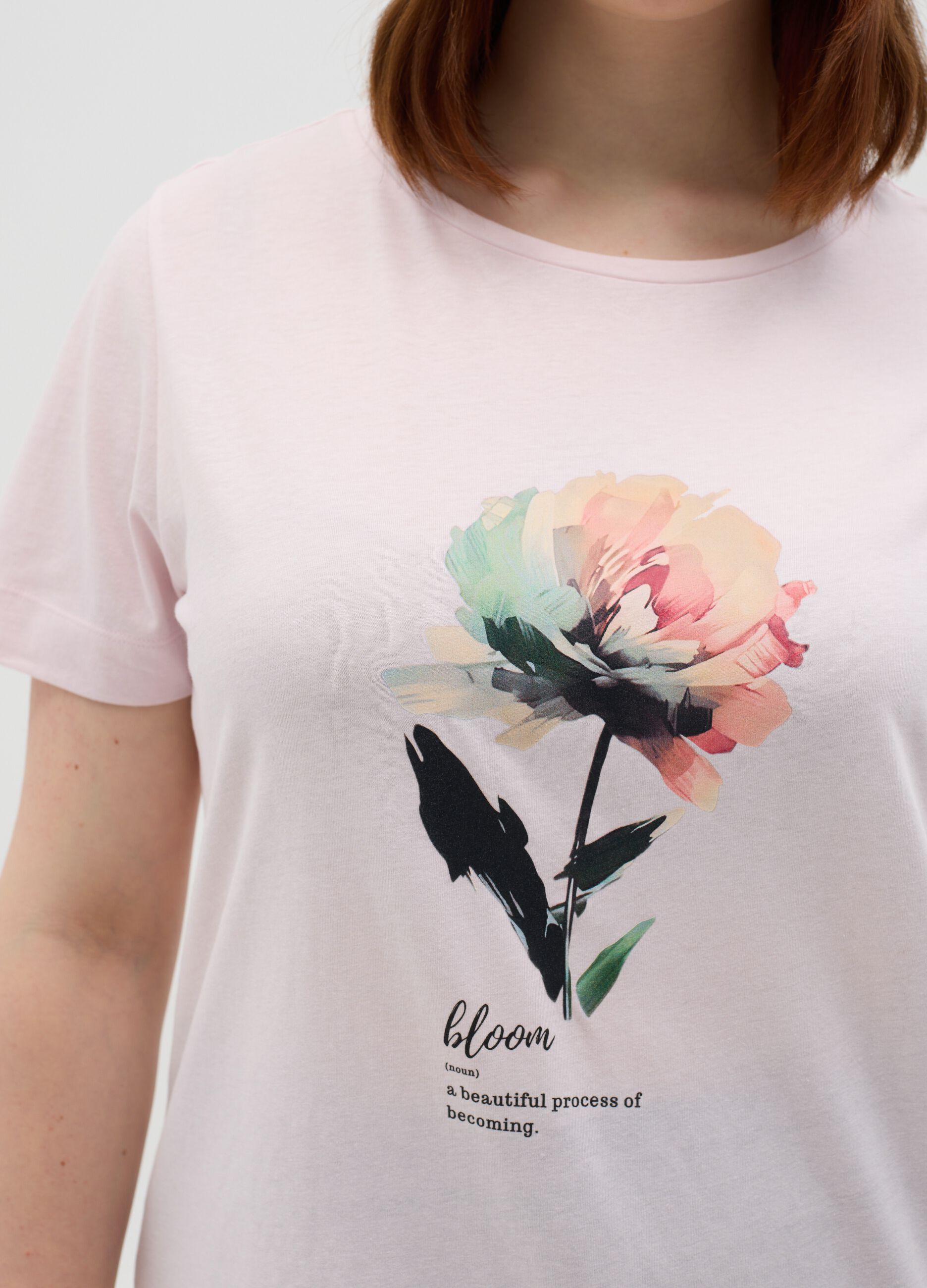 T-shirt rosa a maniche corte in cotone Curvy