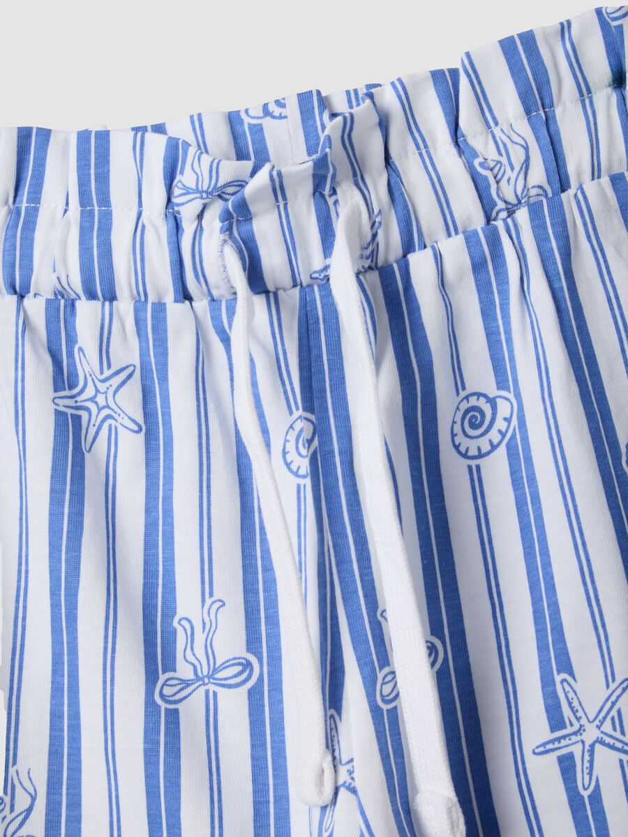 Girls&rsquo; pure cotton shorts with white and light blue stripes and prints_2