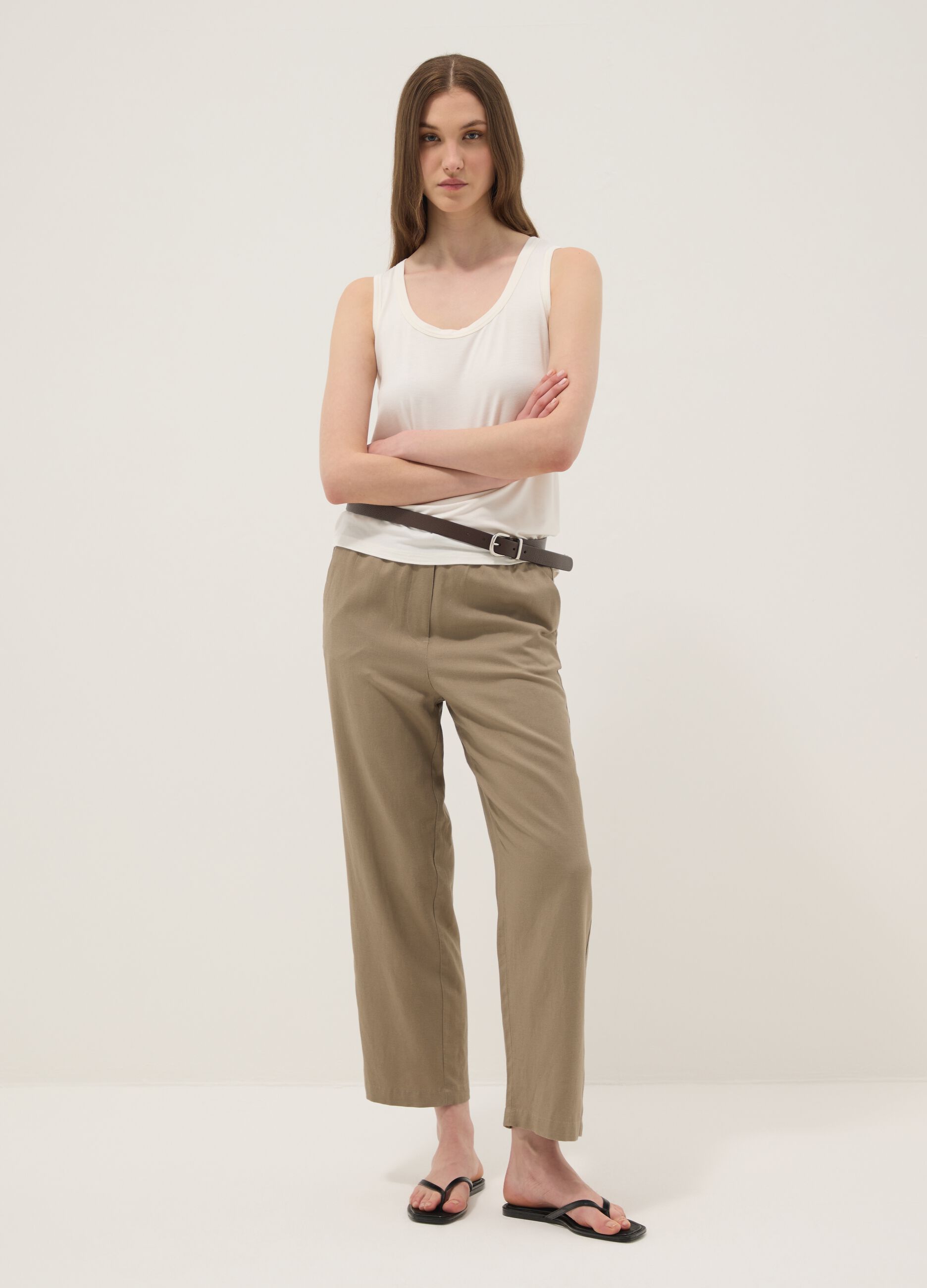 White stretch viscose tank top, regular fit