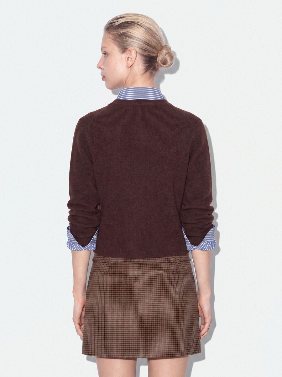 Cardigan marrone girocollo in misto lyocell e lana over fit_3