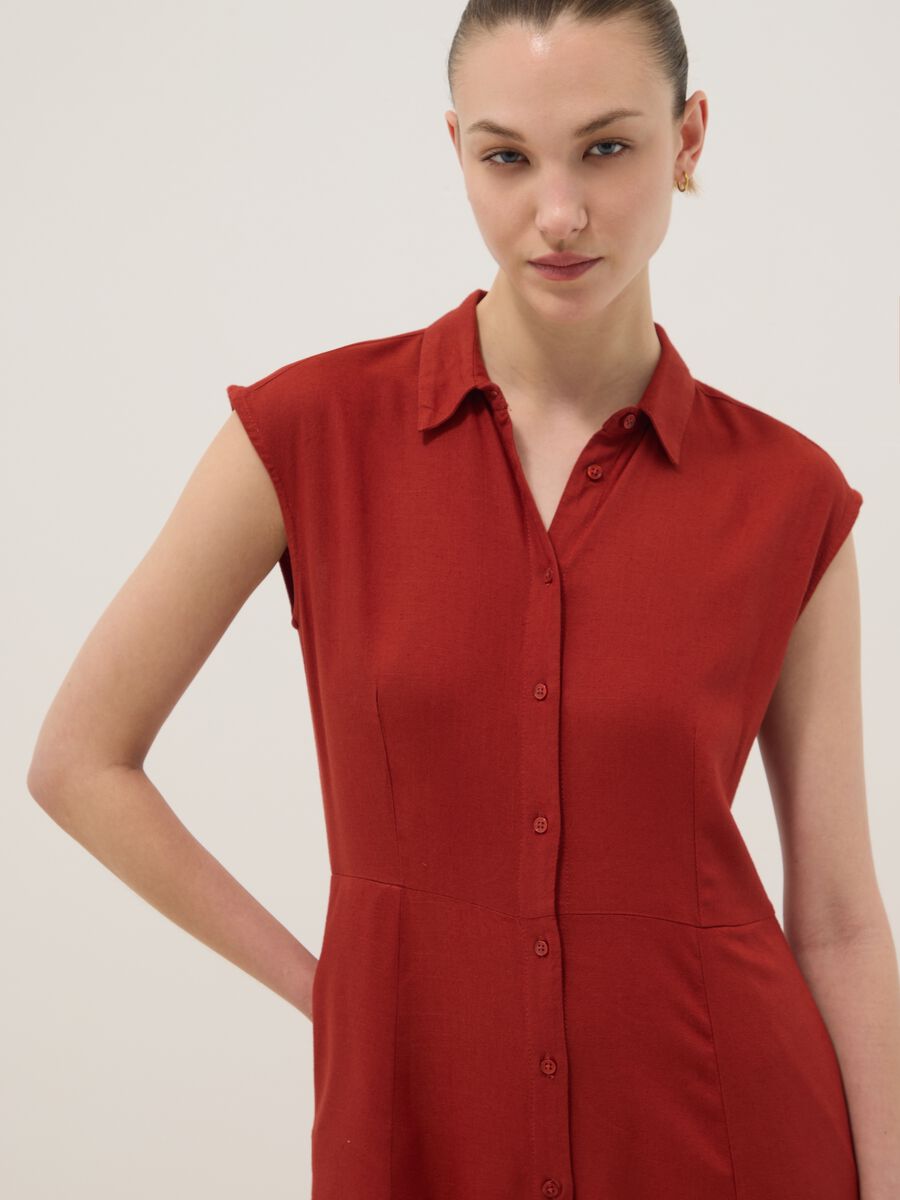 Red regular-fit shirt dress in viscose and linen blend_0