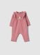 Pink organic cotton sleepsuit with ruffles and chest embroidery_0