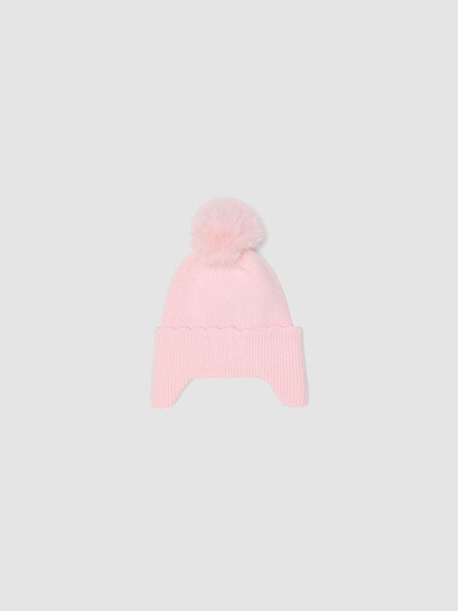 Pink viscose-blend beanie with pom‑pom and Minnie embroidery_1