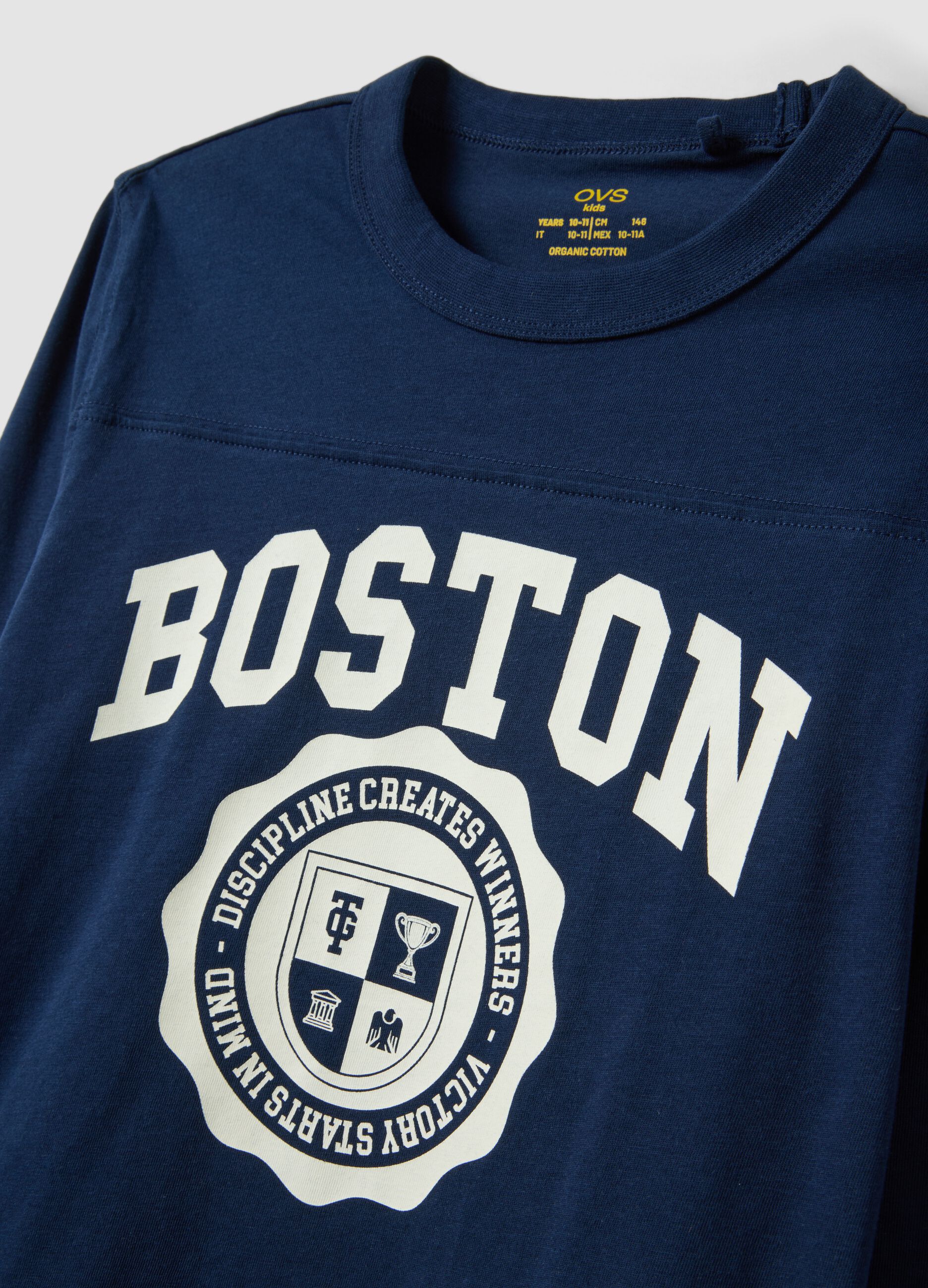 Blue organic cotton T-shirt with college print