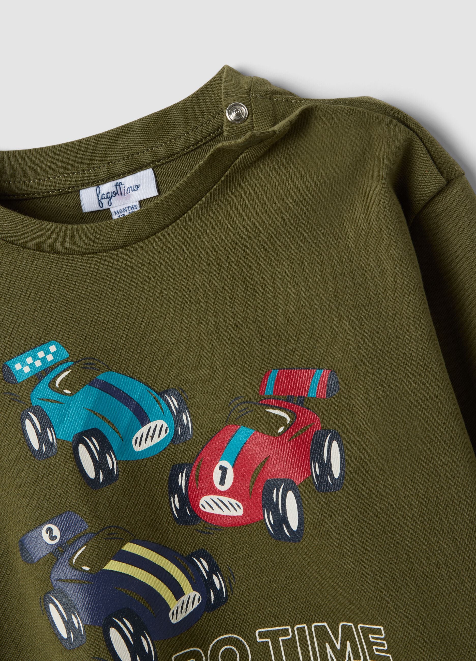 Green organic cotton T-shirt with racing cars for baby boys