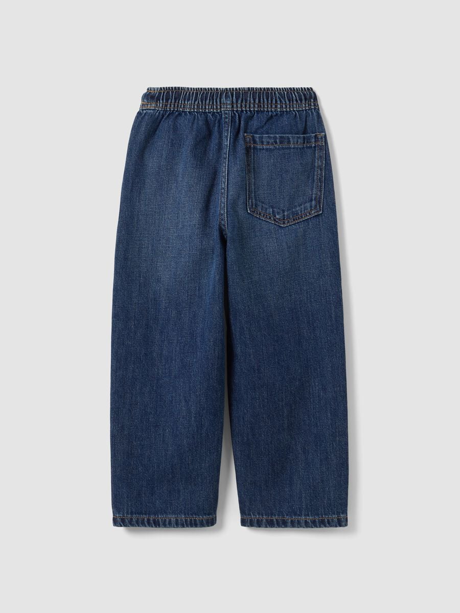 Jogger blu scuro in misto cotone e viscosa con coulisse per bambino_1