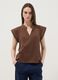 Brown pure cotton T-shirt with crochet details, regular fit_2