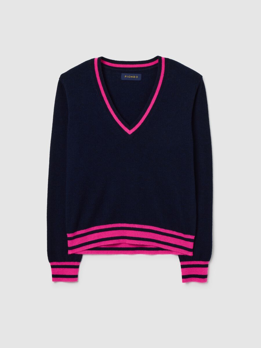Multicolour blue pure wool sweater with striped regular fit_0