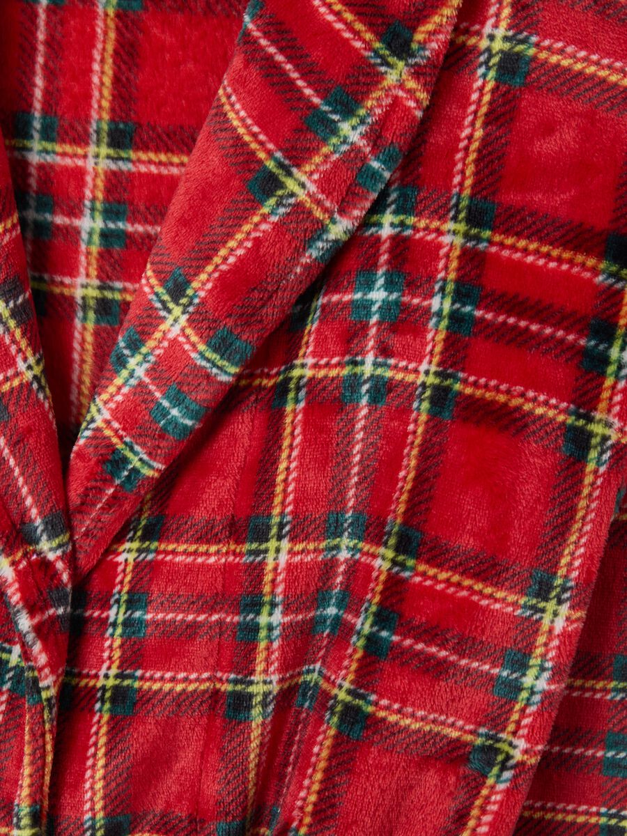 Vestaglia a quadri multicolor in pile coral con cintura_1
