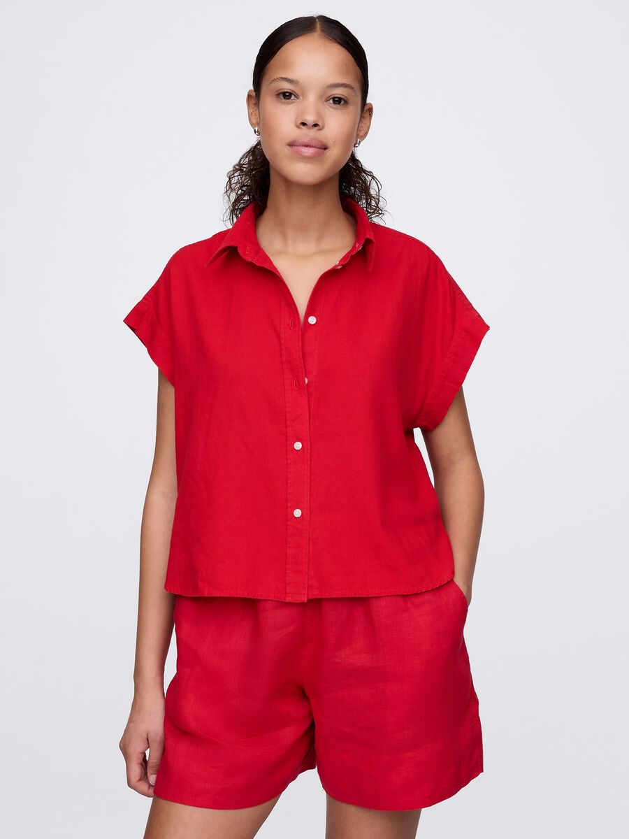 Red shirt in linen and viscose_0