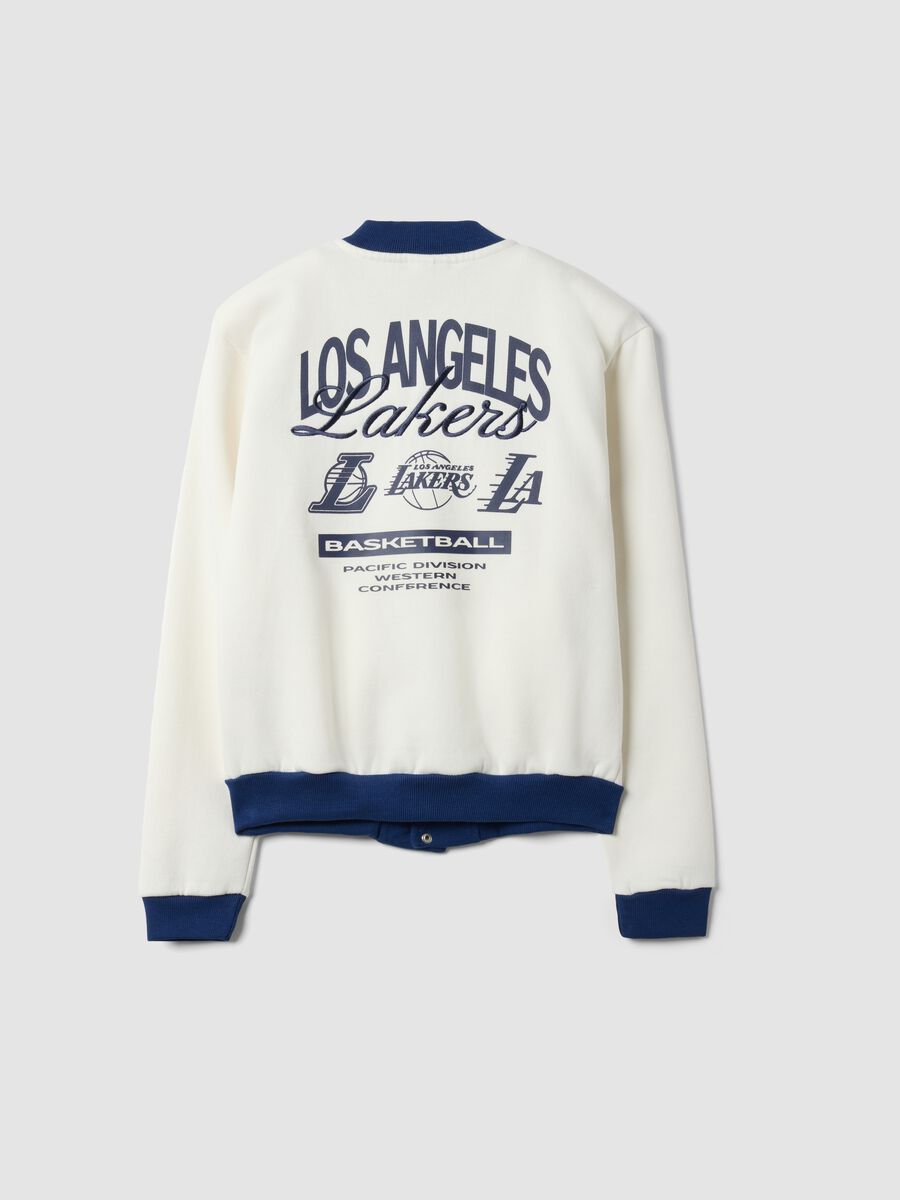 Beige cotton-blend sweatshirt with snap buttons and Lakers print_1