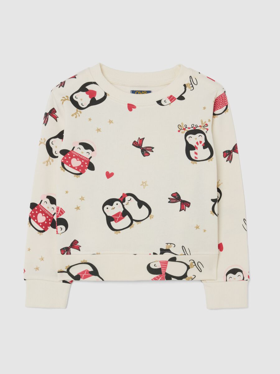 Felpa da bambina in puro cotone multicolor regular fit con pinguini_0