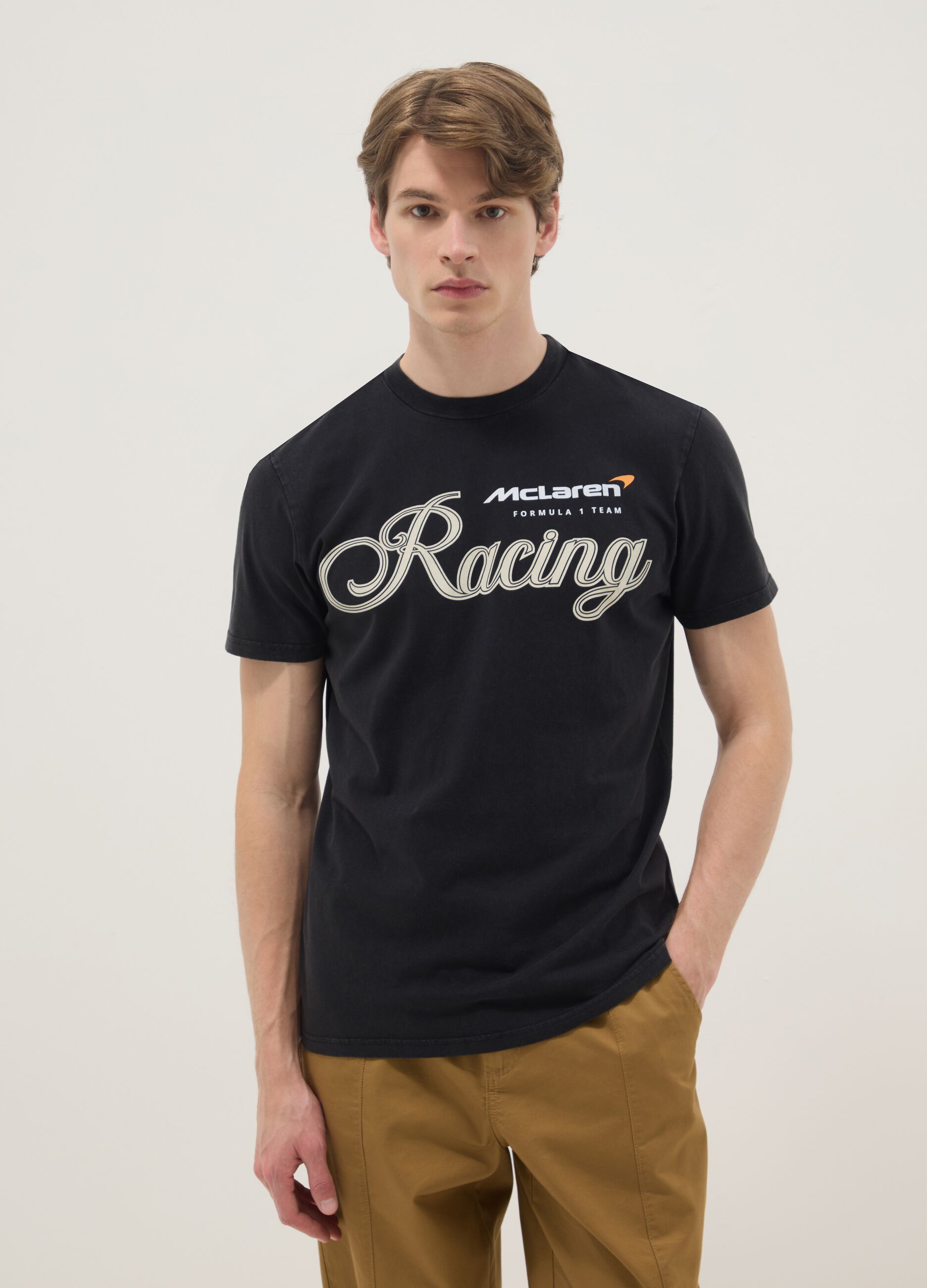 Black pure cotton regular fit t-shirt with McLaren print