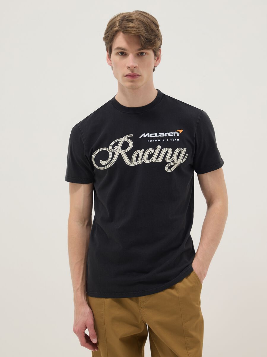 Black pure cotton regular fit t-shirt with McLaren print_0