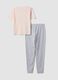 Pigiama rosa in puro cotone organico con pantaloni grigi regular fit_6