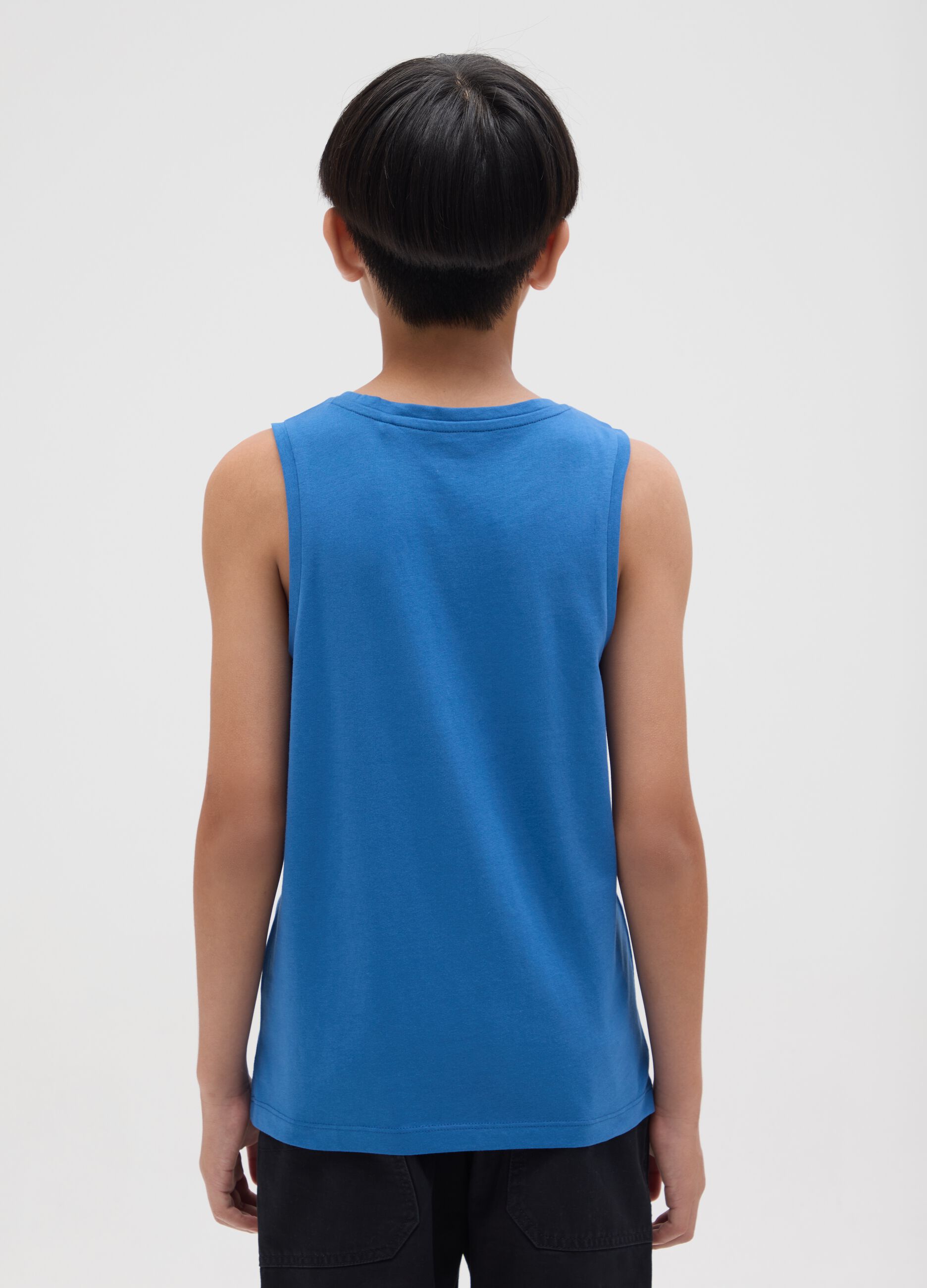 Boy's regular fit blue cotton tank top