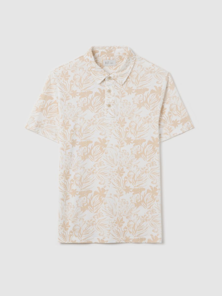 BST beige polo shirt with short sleeves and floral print_4