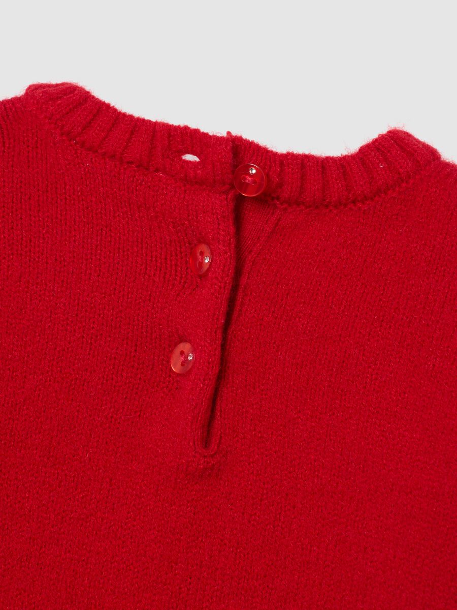 Regular fit red jumper for girls with teddy bear embroidery_3