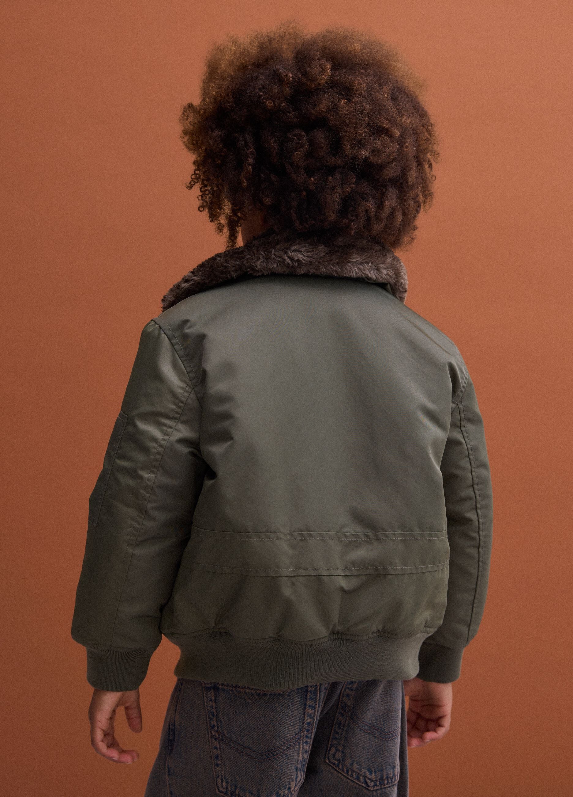 Dark green padded water-repellent jacket, oversized fit