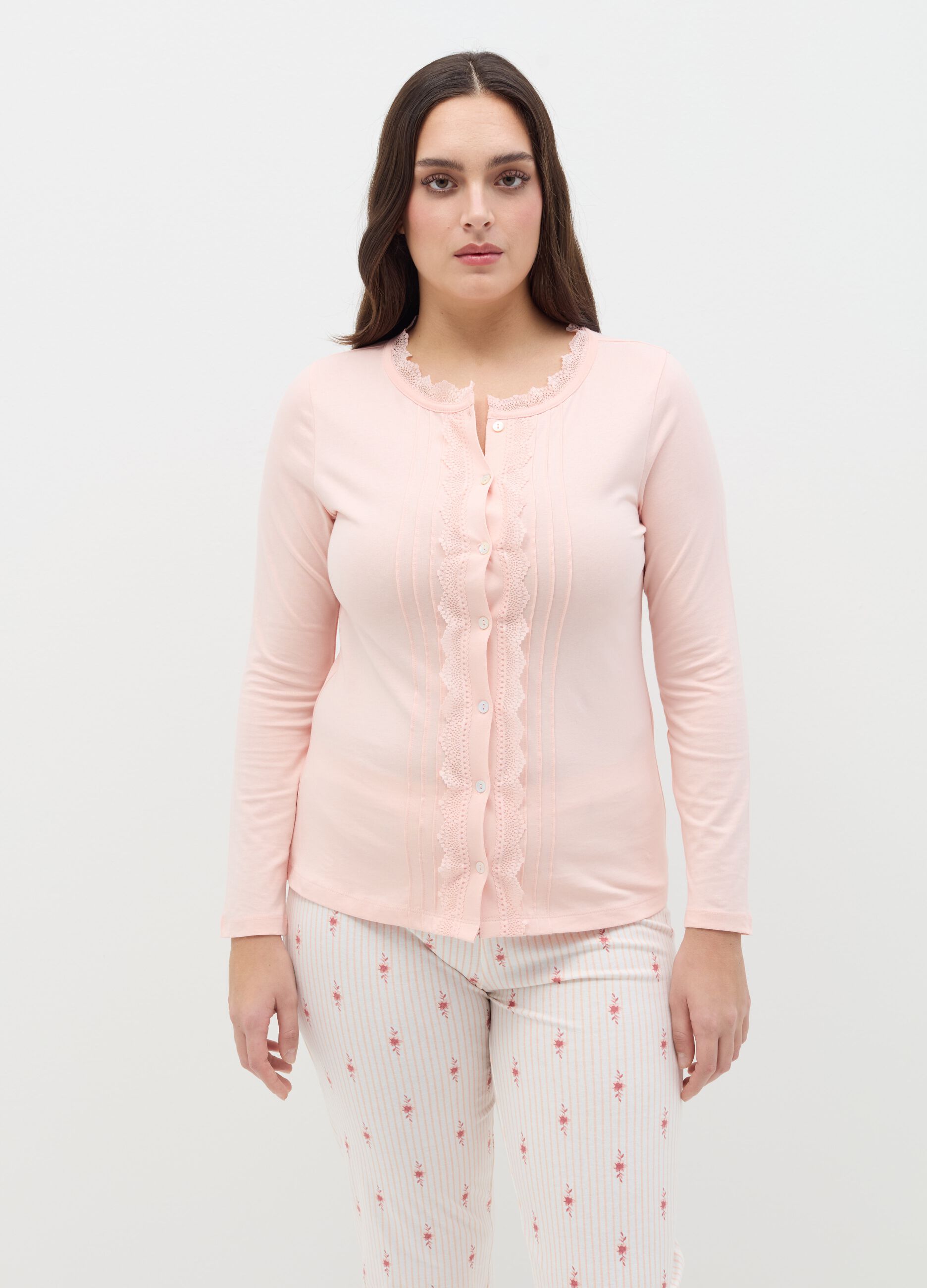 Full-length pyjamas with granddad neckline top