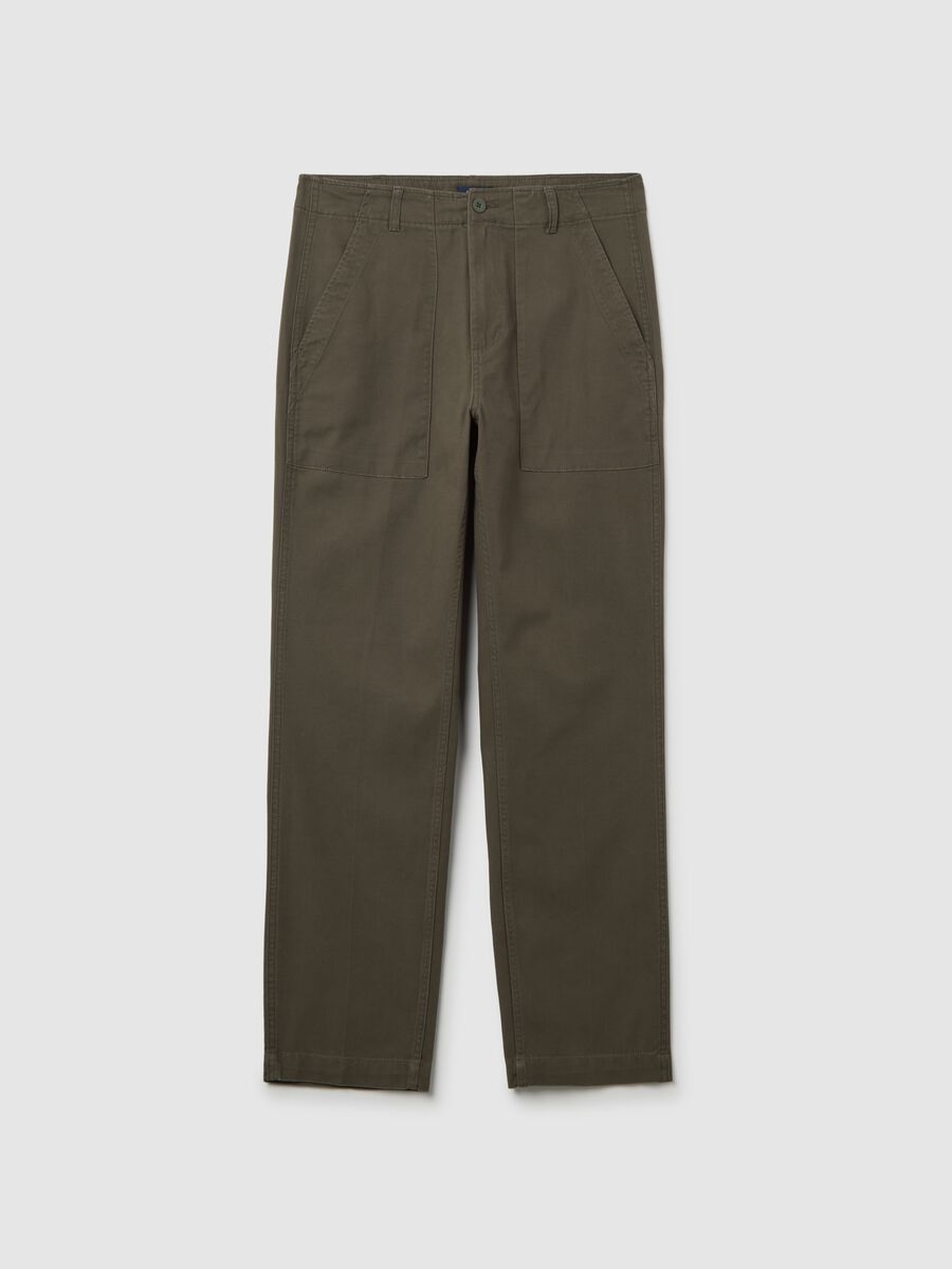 Green Stretch Cotton Blend Baggy Trousers_4