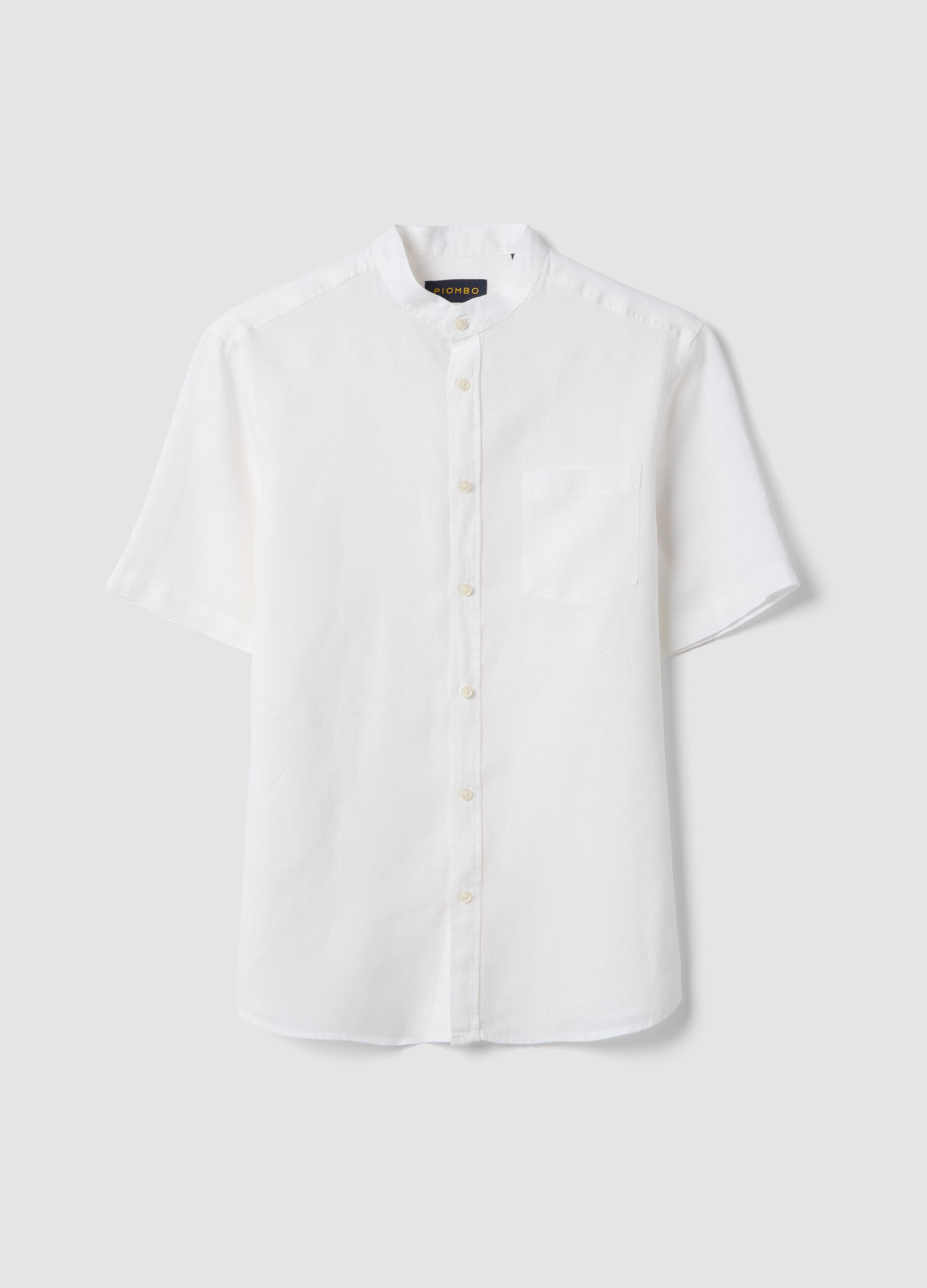 White shirt with mandarin collar in pure linen regular fit