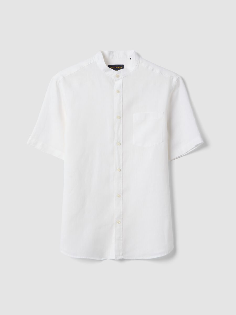 Camicia bianca con collo alla coreana in puro lino regular fit_4