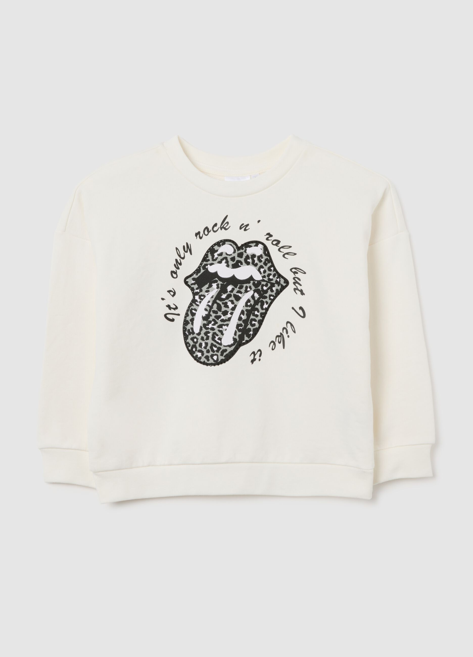 White regular fit cotton blend girl's sweatshirt with print