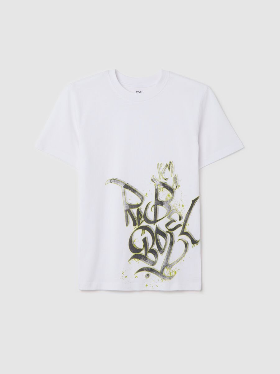 T-shirt bianca in cotone con stampa lettering_0