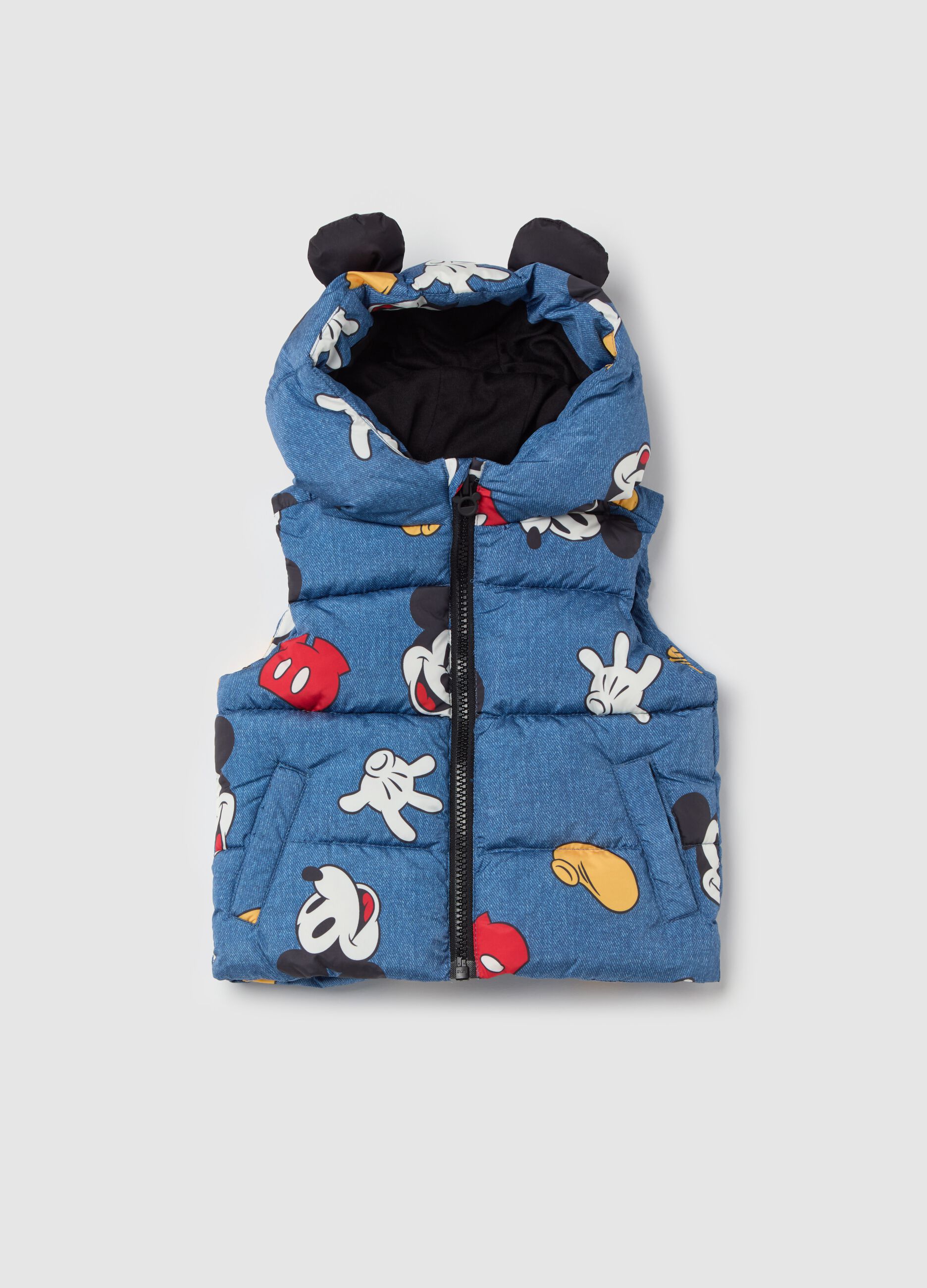 Gilet with hood and Mickey Mouse print