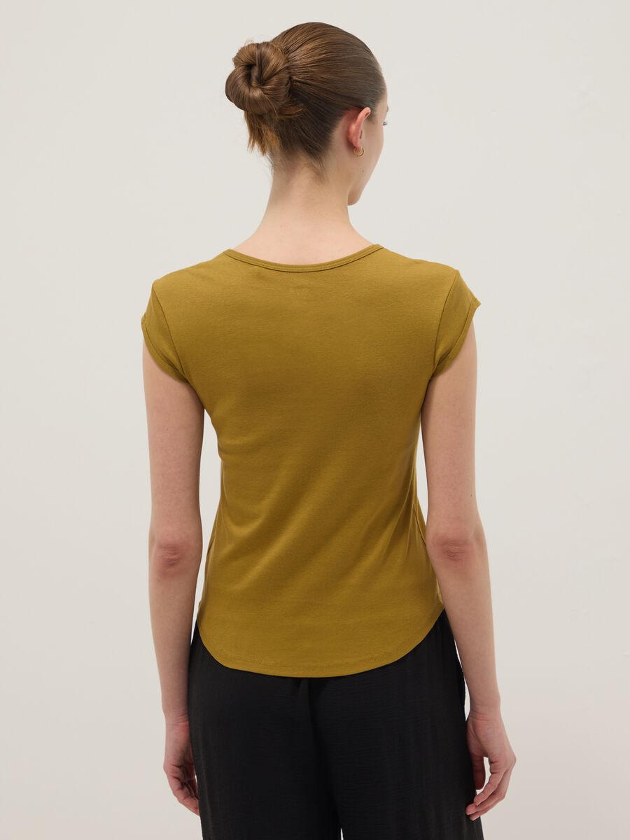 Yellow short sleeve pure cotton regular fit T-shirt_3