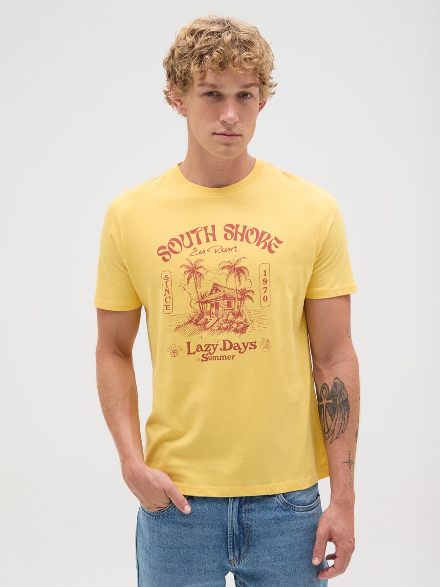 Men's yellow pure cotton regular fit T-shirt_0