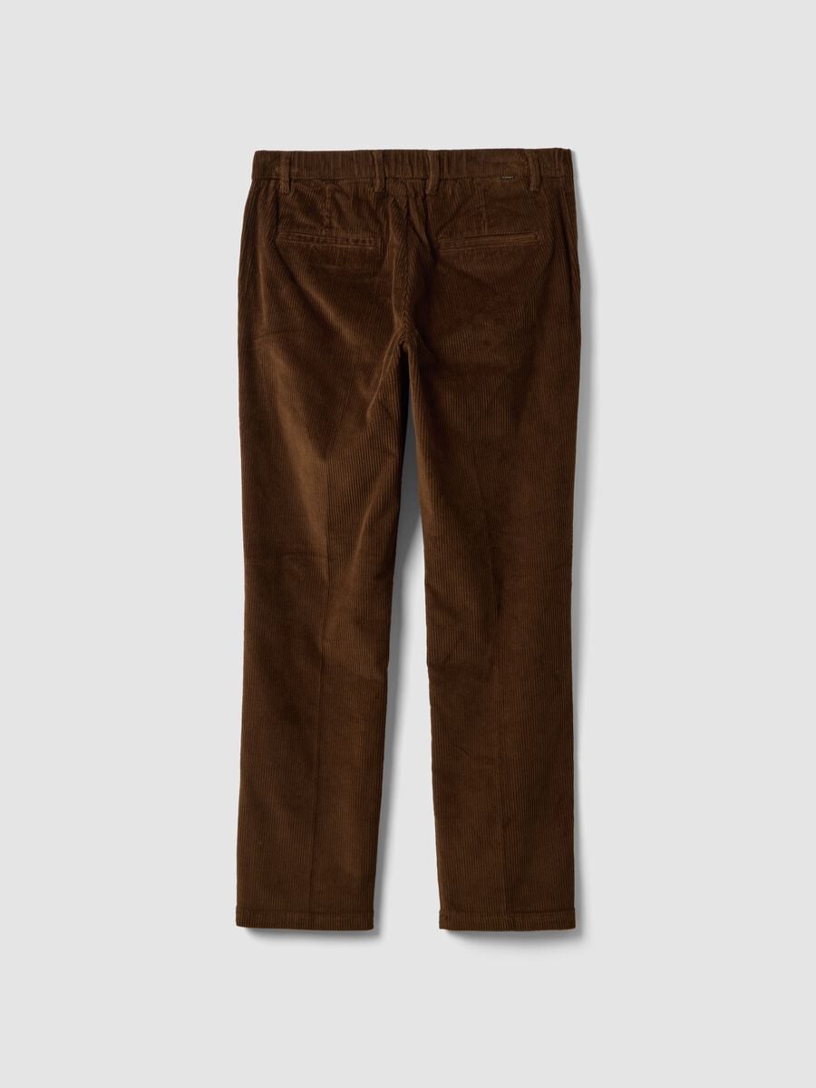 Pantaloni chino marroni in cotone elasticizzato a coste regular fit_6
