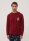 Long red pyjama set with crew neck top and patterned trousers_1
