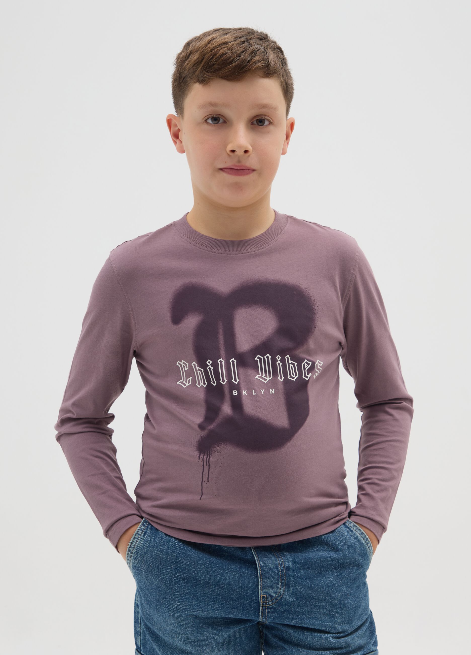 Boy's pure cotton purple oversized T-shirt