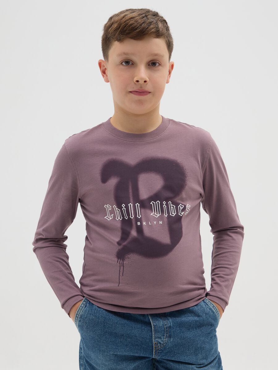 Maglietta da ragazzo in puro cotone viola vestibilità over_0