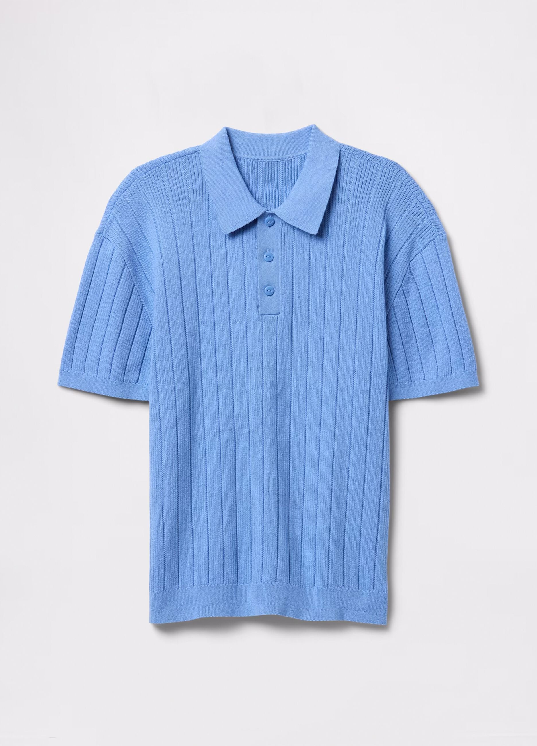 Light blue polo shirt with short sleeves in cotton