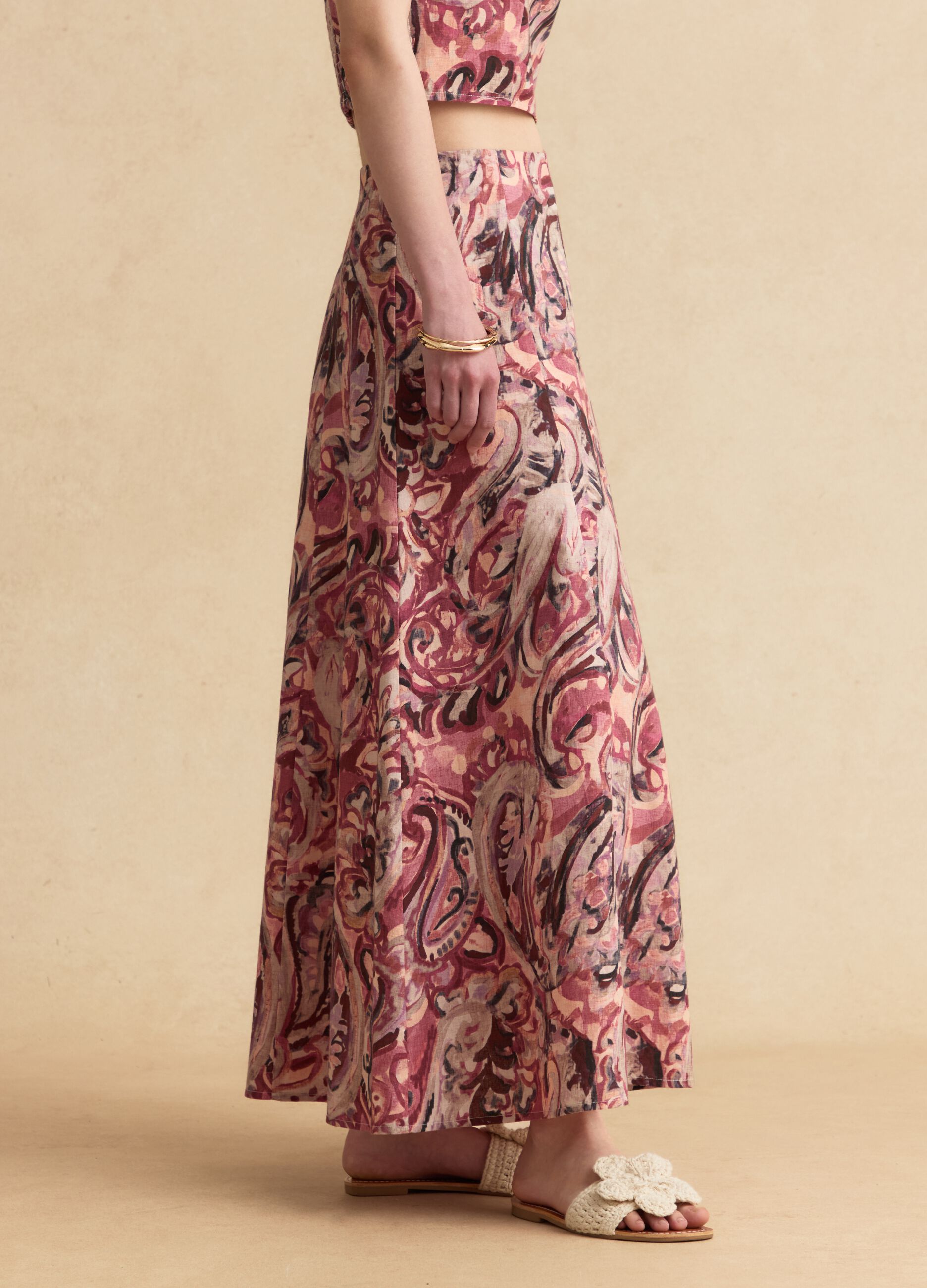 Gonna midi multicolor in misto cotone e lino