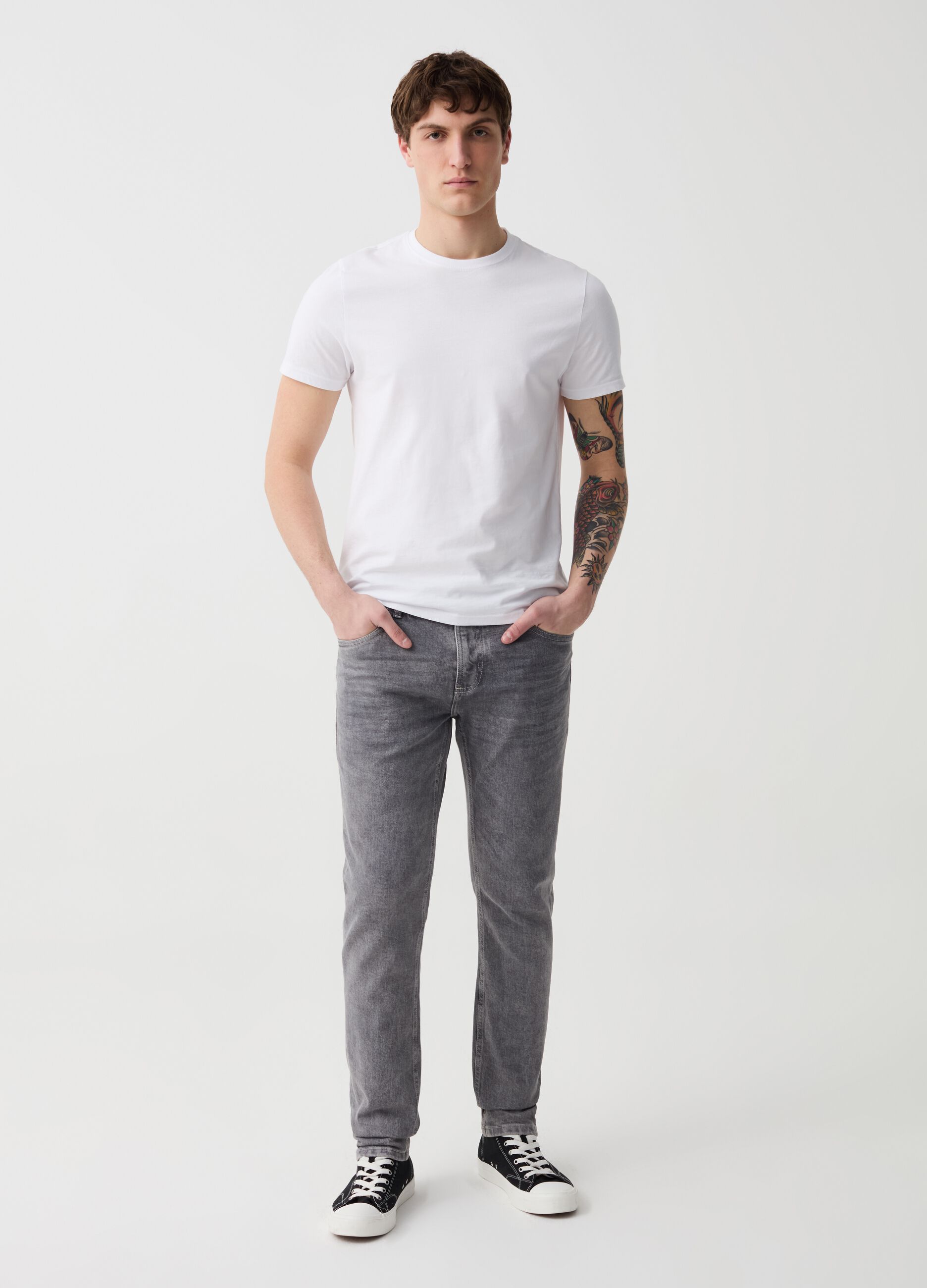 Skinny-fit acid wash jeans with fading