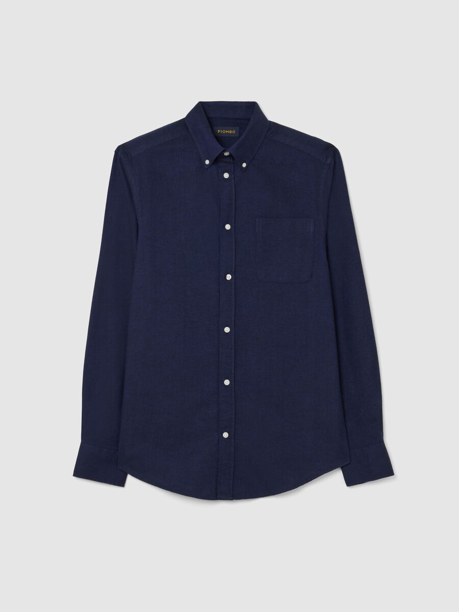 Camicia a maniche lunghe blu in puro cotone flanella regular fit_4