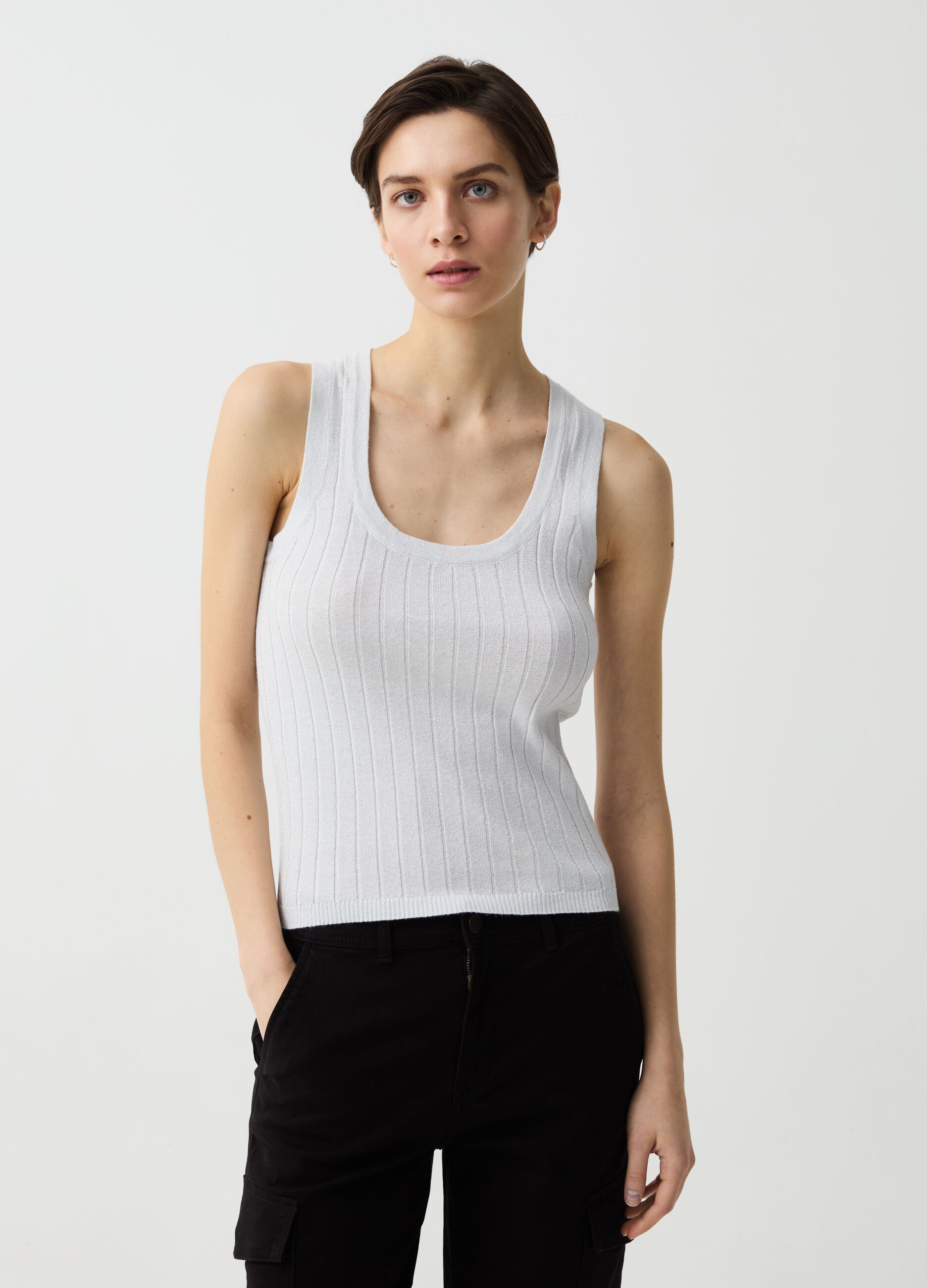 Flat ribbed tank top with lurex